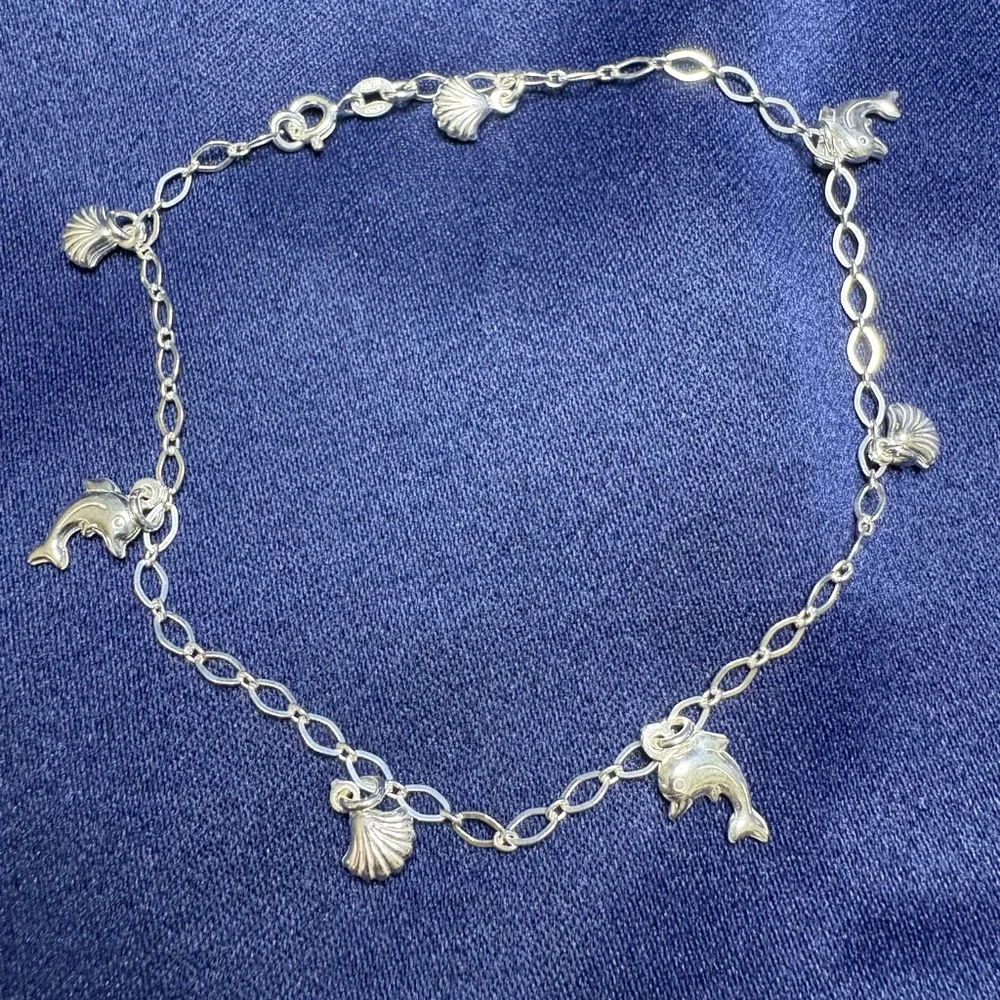 ANKLE Bracelet*925 Sterling Silver Shell and Dolphin Charm Link Chain